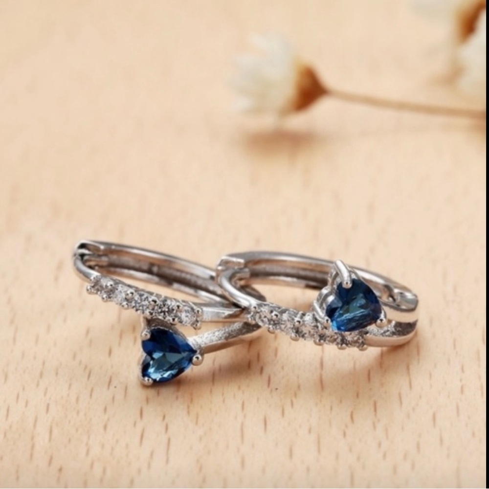 Silver Blue Heart Gemstone Earrings New